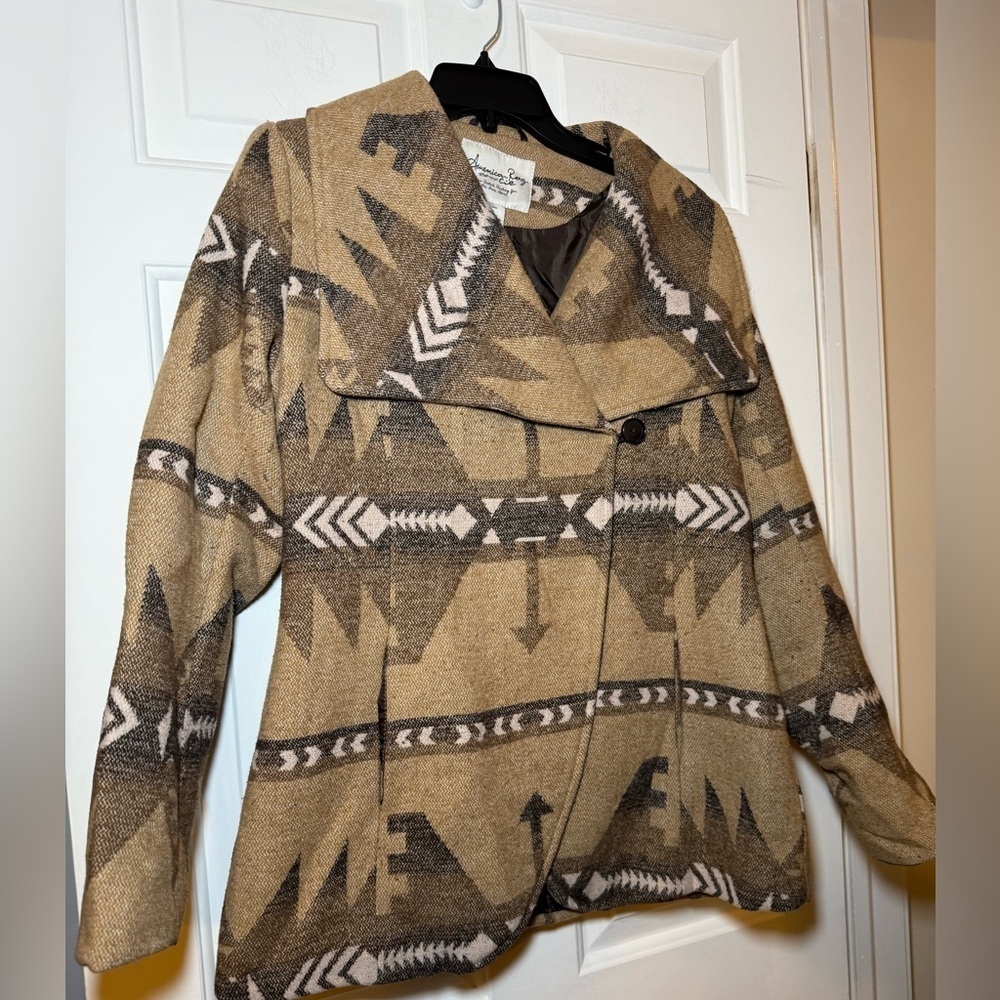 American Rag Southwestern Beige Brown Large Collar Cropped Jacket Size Large